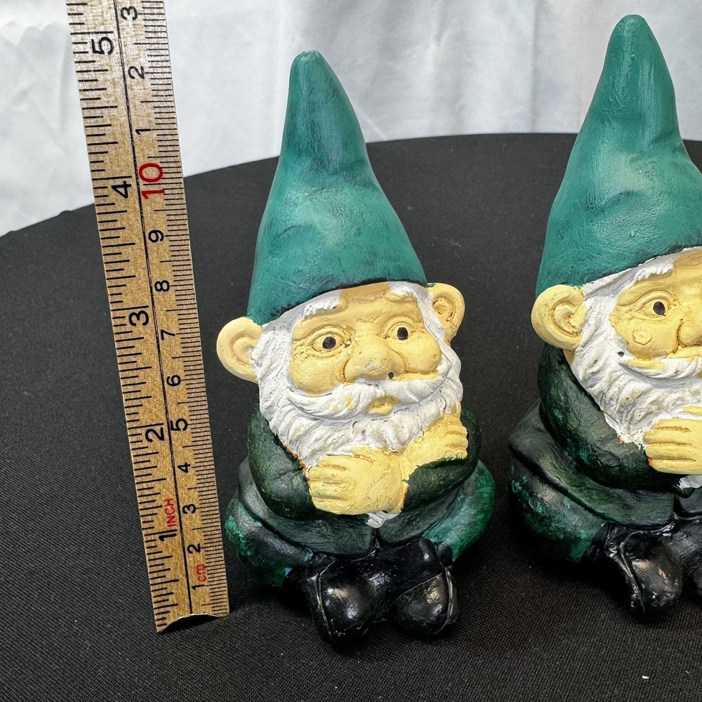 4" Plaster Handpainted Gnomes Both Green - Picture 6 of 6